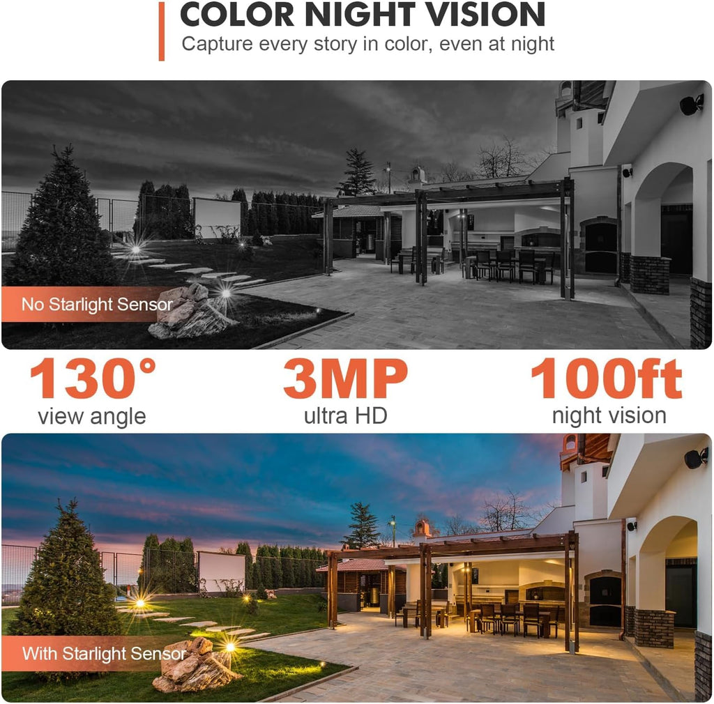 Dzees 360° PTZ Security Cameras Wireless Outdoor WiFi, 2K Battery Powered Home Security Camera Indoor, Spotlight & Siren, Color Night Vision, 2-Way Talk, AI Motion Detection, IP66 2-Pack