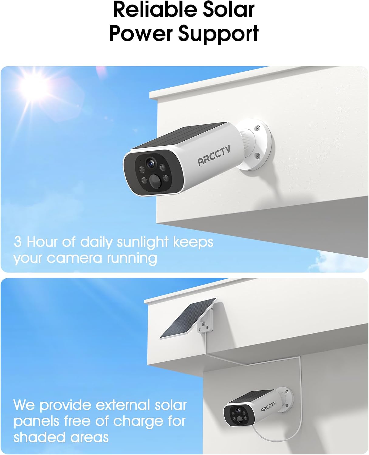 ARCCTV Solar Security Cameras Wireless Outdoor, No Monthly Fee, 2-Camera Bullet Home Security System with Base Station, 2K Video, Local Storage, Color Night Vision, Active Siren