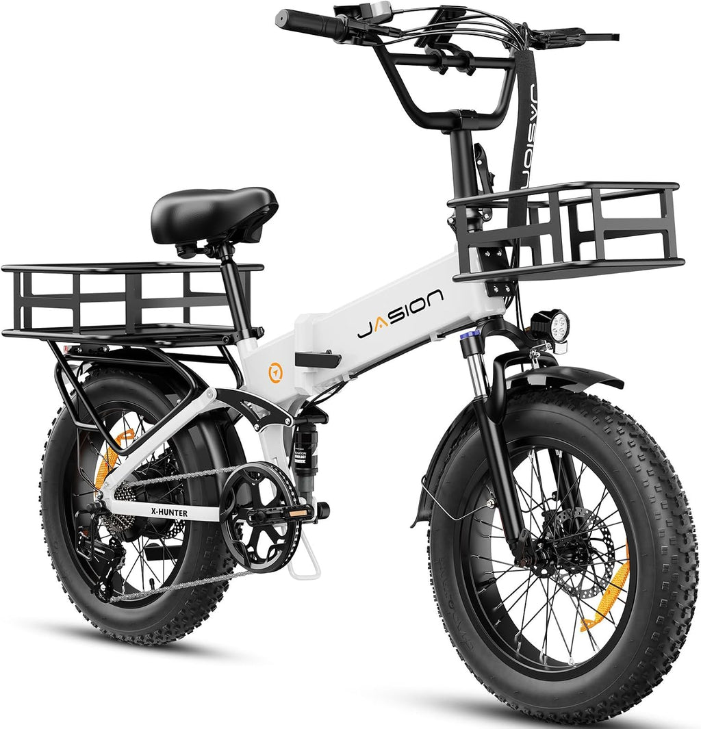 Jasion X Hunter/PRO Electric Bike for Adults,1800W/1400W Peak 20''Fat Tire Foldable Ebike,Folding E Bike Up to 80/70 Miles Range,720/624WH Removable Battery,30 MPH E Bike,Certified by UL2849