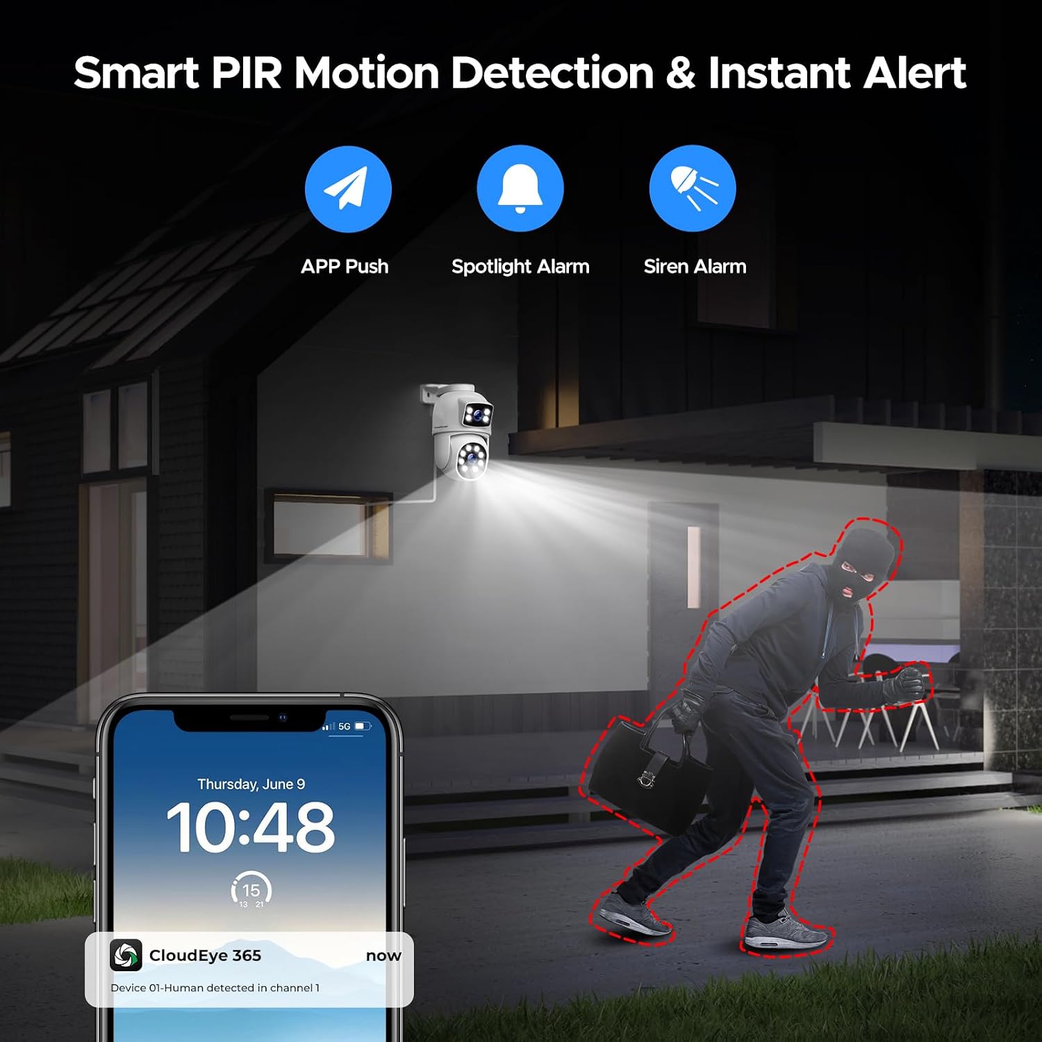 CAMCAMP POE Security Camera System,Dual Lens Wired Security Camera System Outdoor,4pcs 2-in-1 Cameras,2-Way Audio,Auto Tracking,PTZ, Color Night Vision, 8CH NVR with 500GB HDD for 24/7 Recording
