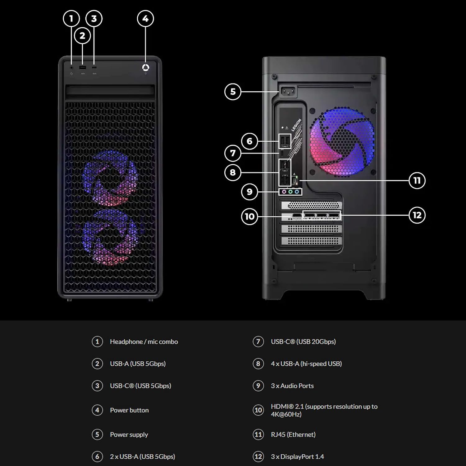 Lenovo Legion Tower 5i Gen 10 Gaming Desktop | Intel 24-Core Ultra9 275HX | GeForce RTX 5070 Ti GDDR7 | 200W Liquid Cooling | KB & Mouse & Accessories | Win 11 Pro | 64GB DDR5 | 1TB SSD | 2TB HDD
