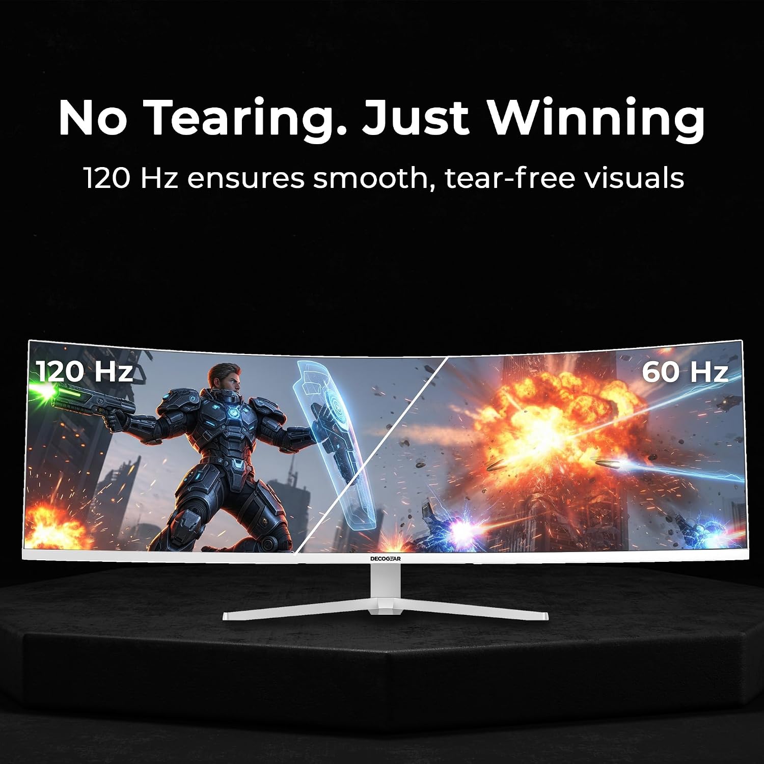 Deco Gear 49' Curved Ultrawide 5K Gaming Monitor, 32:9, 120 Hz, 101% NTSC 100% sRGB, USB-C 65W, Adjustable, Home Office and Entertainment Workstation - Exclusive White Edition