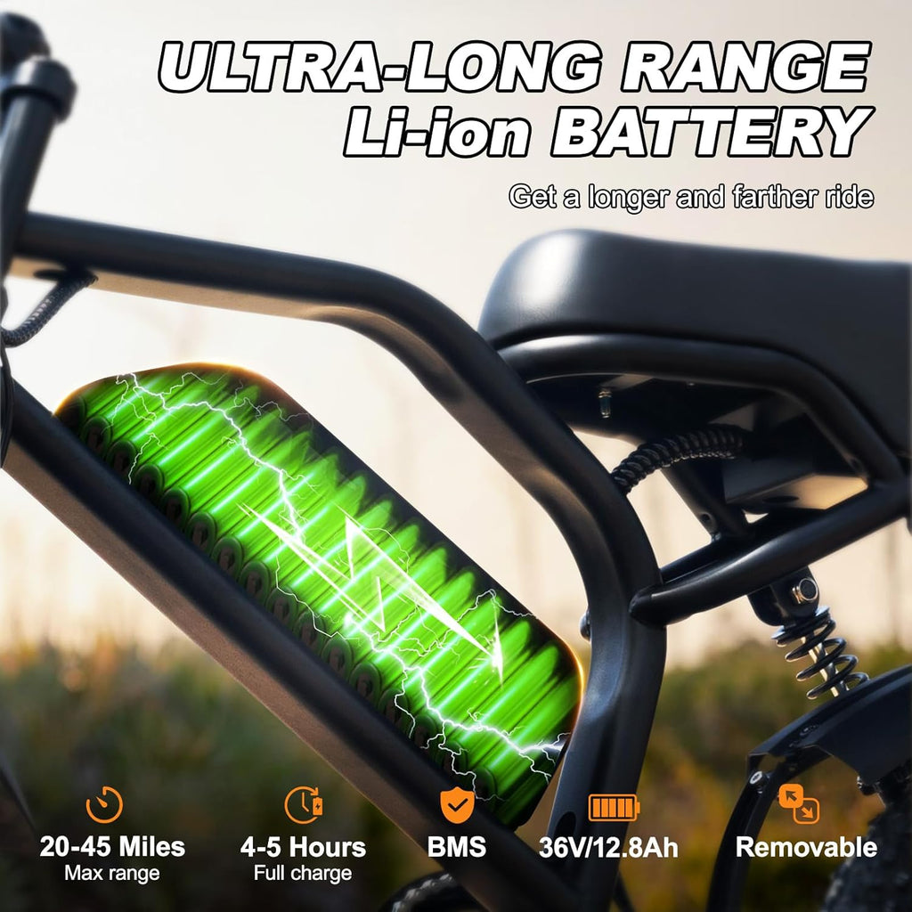 AVDLBIKE Electric Bike, 16'' Fat Tire E-Bike for Teens/Adults, 500W Small E-Bike with 36V/12.8Ah Removable Battery, Up to 22MPH, 45 Mile Range, Electric Dirt/Mountain Bike for Woman/Men A13