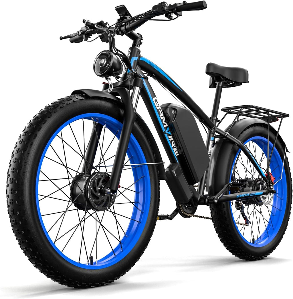 E Bike for Adults, Peak 6000W Dual Motor Electric Bike, 52V 32AH Battery 45 M P H Up to 100 Miles EBike, Front Suspension 7-Speed 24' Fat Tire Electric Commuter Bike, UL2849 Certified By SGS