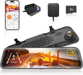 WOLFBOX G840S 12' 4K Mirror Dash Cam Backup Camera, 5.8GHz WiFi Smart Rearview Mirror for Cars & Trucks, Front and Rear View Dual Cameras, Night Vision, Parking Assistance, Included 32GB Card & GPS