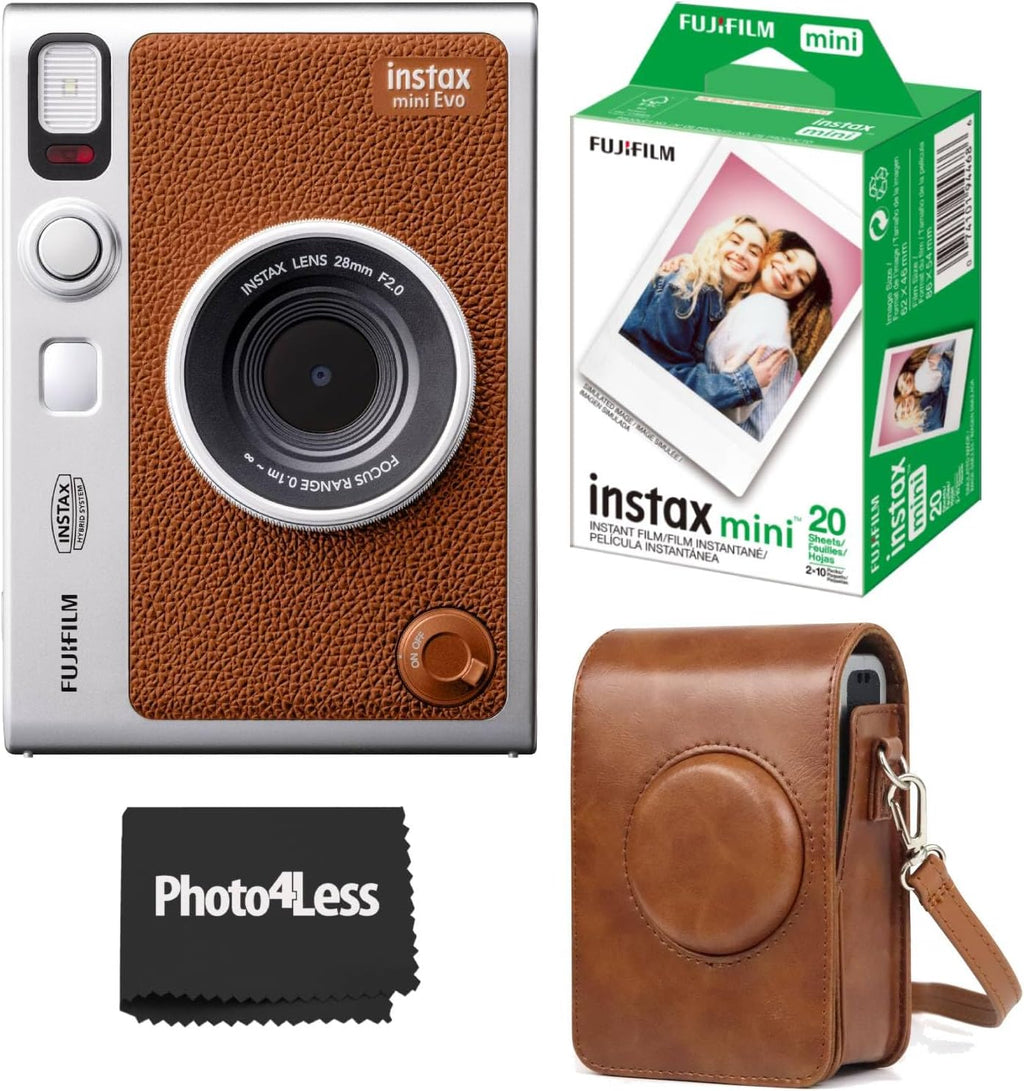 Fujifilm Instax Mini EVO Hybrid Brown Instant Camera Bundle with Case Compatible with Fujifilm Instax Mini EVO + Fujifilm Instax Mini Twin Pack Instant Film (16437396)
