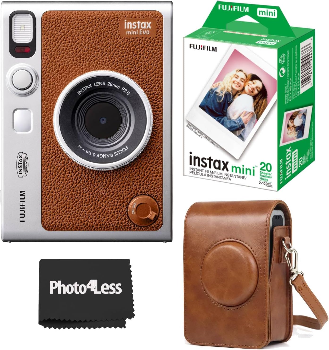 Fujifilm Instax Mini EVO Hybrid Brown Instant Camera Bundle with Case Compatible with Fujifilm Instax Mini EVO + Fujifilm Instax Mini Twin Pack Instant Film (16437396)