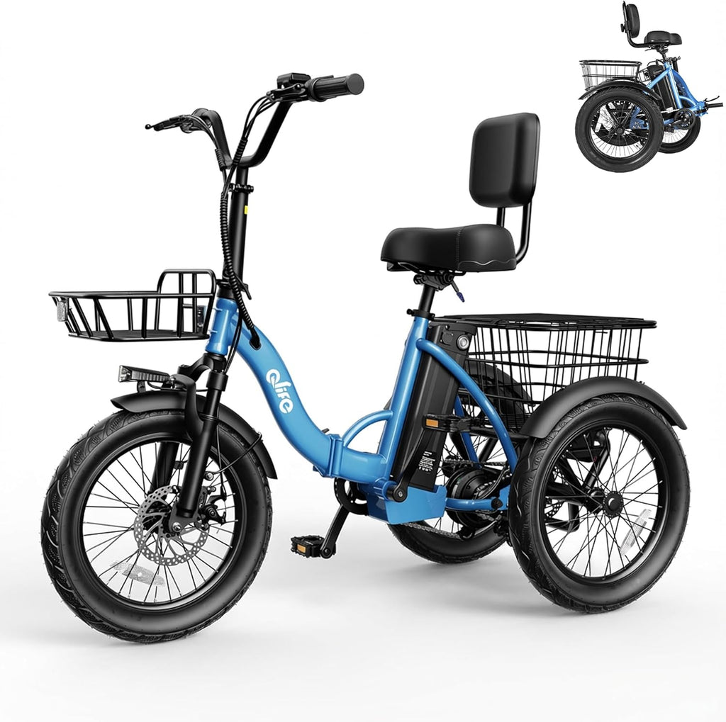 Qlife Triker Electric Bike, 1200W Brushless Motor Folding Trike Ebike, 48V10.4AH Removable Battery, 3 Wheel Electric Bicycle, 18 Tire Tricycle for Adults