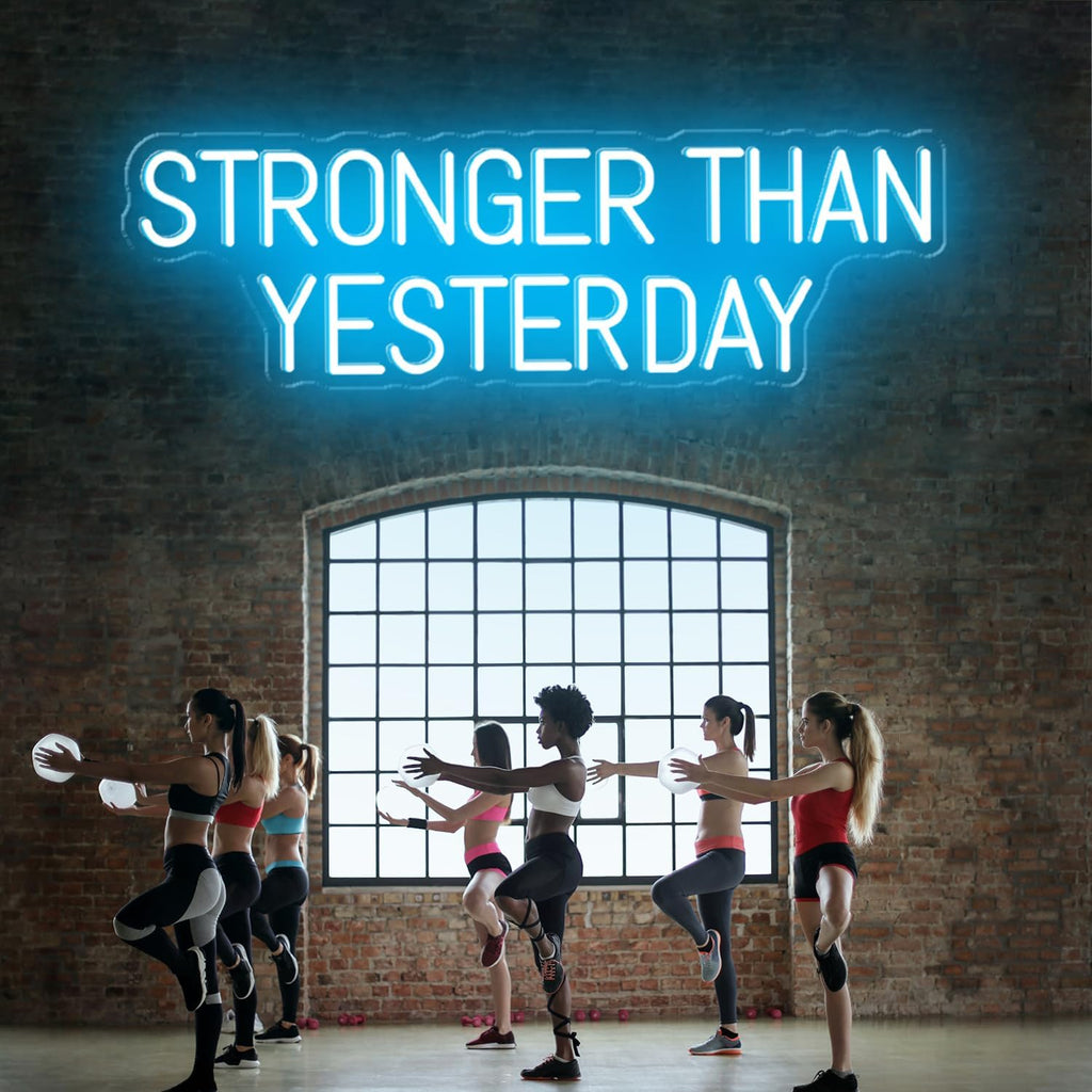 Stronger Than Yesterday Neon Sign Large, Dimmable Gym Wall Decor, LED Light Up Signs for Hotels, Bars, Game Room, Home, Office Building, Gift for Fitness Fan, 30x9.3'