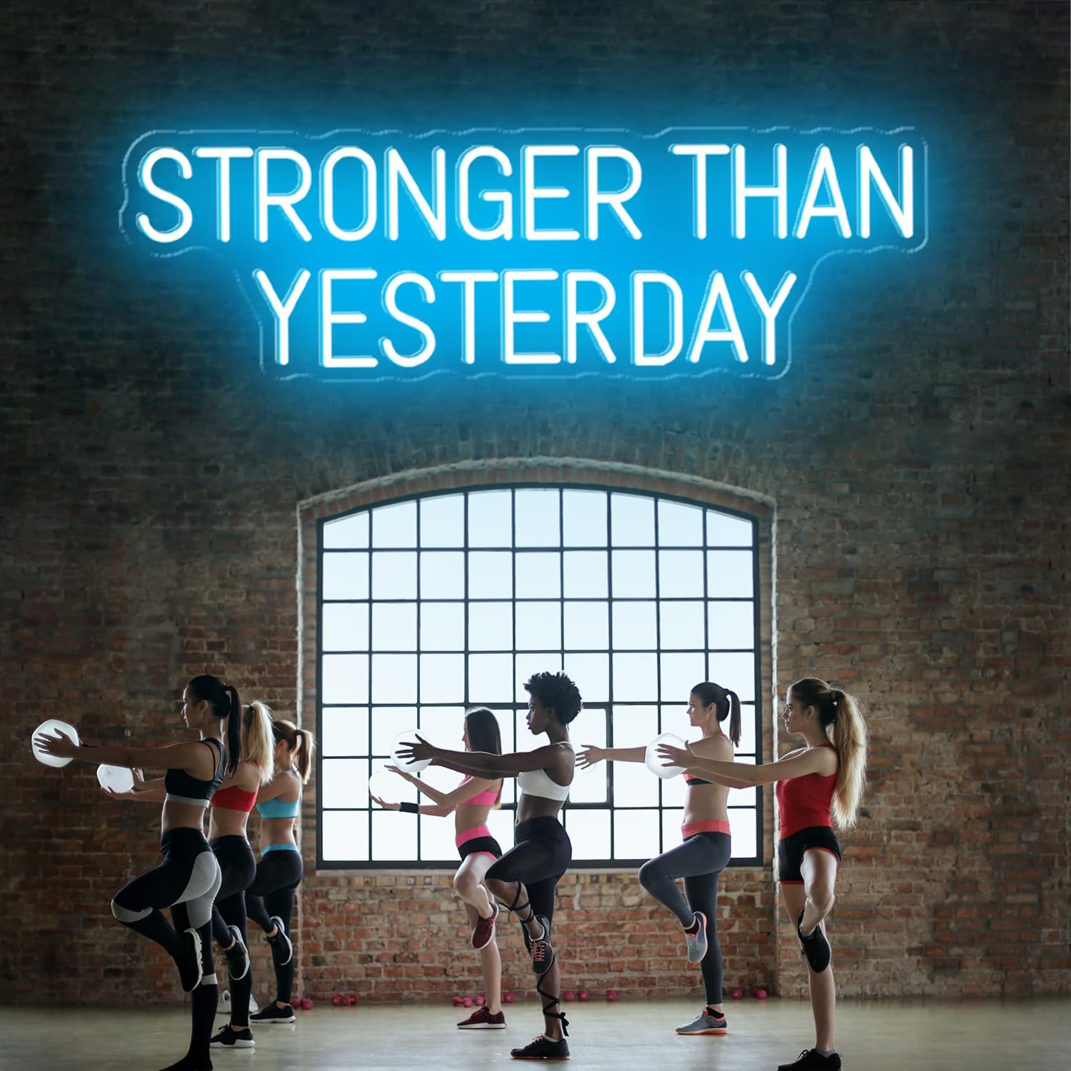 Stronger Than Yesterday Neon Sign Large, Dimmable Gym Wall Decor, LED Light Up Signs for Hotels, Bars, Game Room, Home, Office Building, Gift for Fitness Fan, 30x9.3'