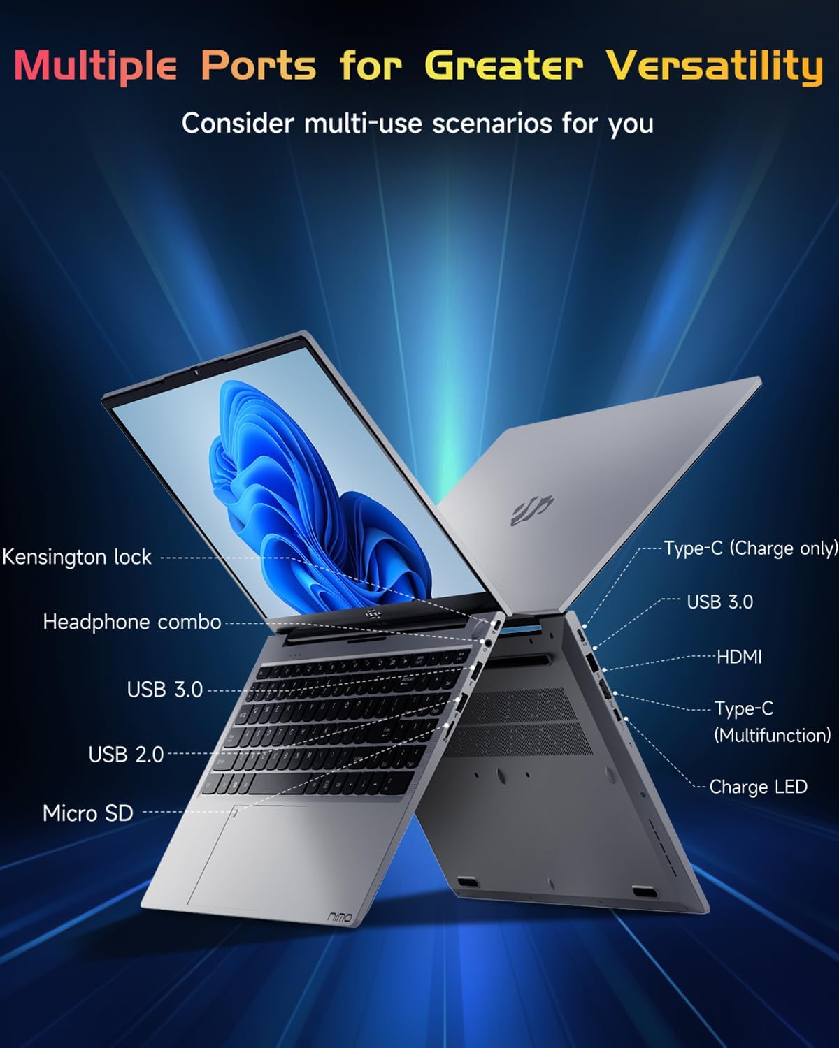NIMO 15.6 IPS FHD-Laptop, 16GB RAM 1TB SSD Intel Pentium Quad Core N100, Computer with Backlit Keyboard Fingerprint (Beat to i3-1115G4 Up to 3.4GHz) Laptops for Student, Win 11 Sliver