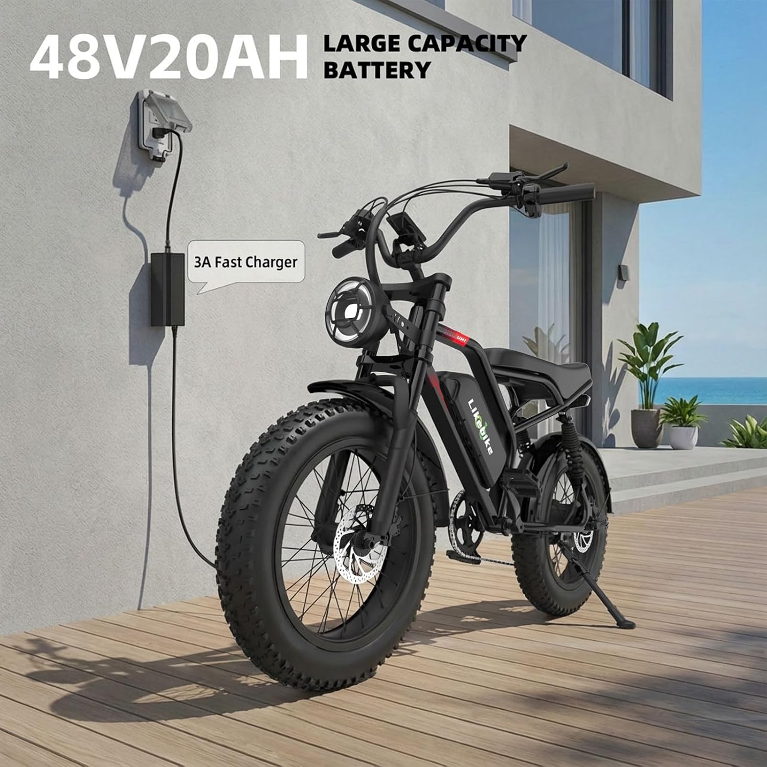Likebike Electric Bike for Adults 1500W/2000W/3000W Peak,32/36/47MPH 20' Fat Tire Ebike, 48V 20AH/23AH/33Ah Removable Battery 7-Speed Full Suspension Mountain Bike Off Road Hydraulic Disc Brake