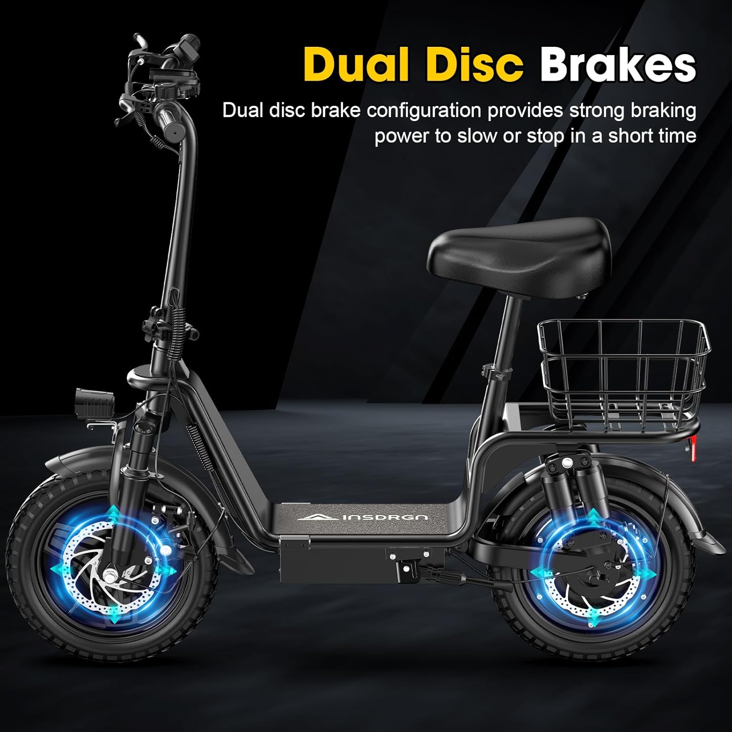 INSDRGN Adults Electric Scooter with Seat,1000W Peak Motor 48V 10.4AH Foldable Electric Scooter,14' Tires,20MPH, 28-Mile Long Range and Dual Disc Brakes,330lbs Max Load