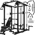 S1-V4 Smith Machine, 2000LBS Power Cage with Cable Crossover System, All-in-One Squat Rack with Smith Bar, Strength Training Equipment for Hone Gym