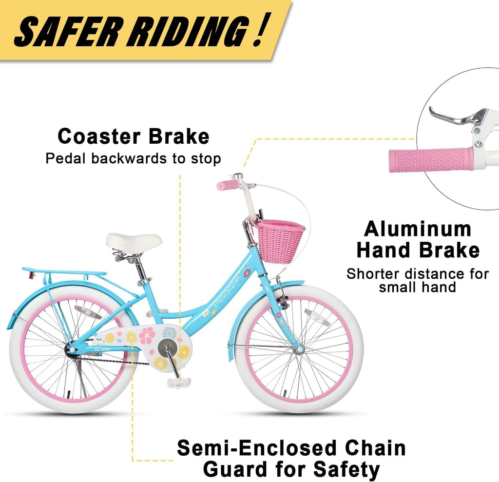Glerc Maggie Girls Bike, 12-20 Inch Kids Bike for 2-13 Years Old Children, Princess Style Kids Bicycle with Doll-Seat & Basket & Training Wheels, Multiple Colors