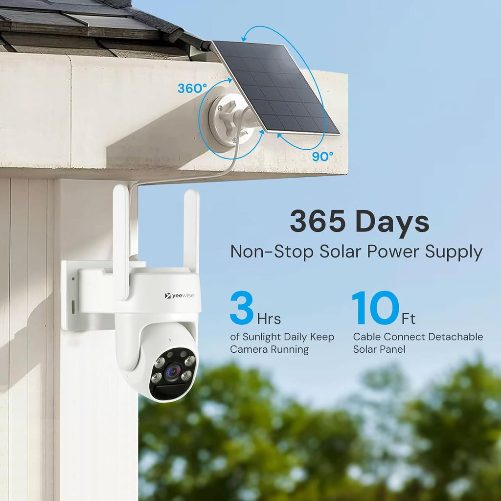 yeewise Solar Security Cameras Wireless Outdoor, 2 Cam-Kit, No Subscription, 4MP Home Security Cameras System with 360° Pan & Tilt, Color Night Vision, Motion Detection, Local Storage, 5G & 2.4G WiFi