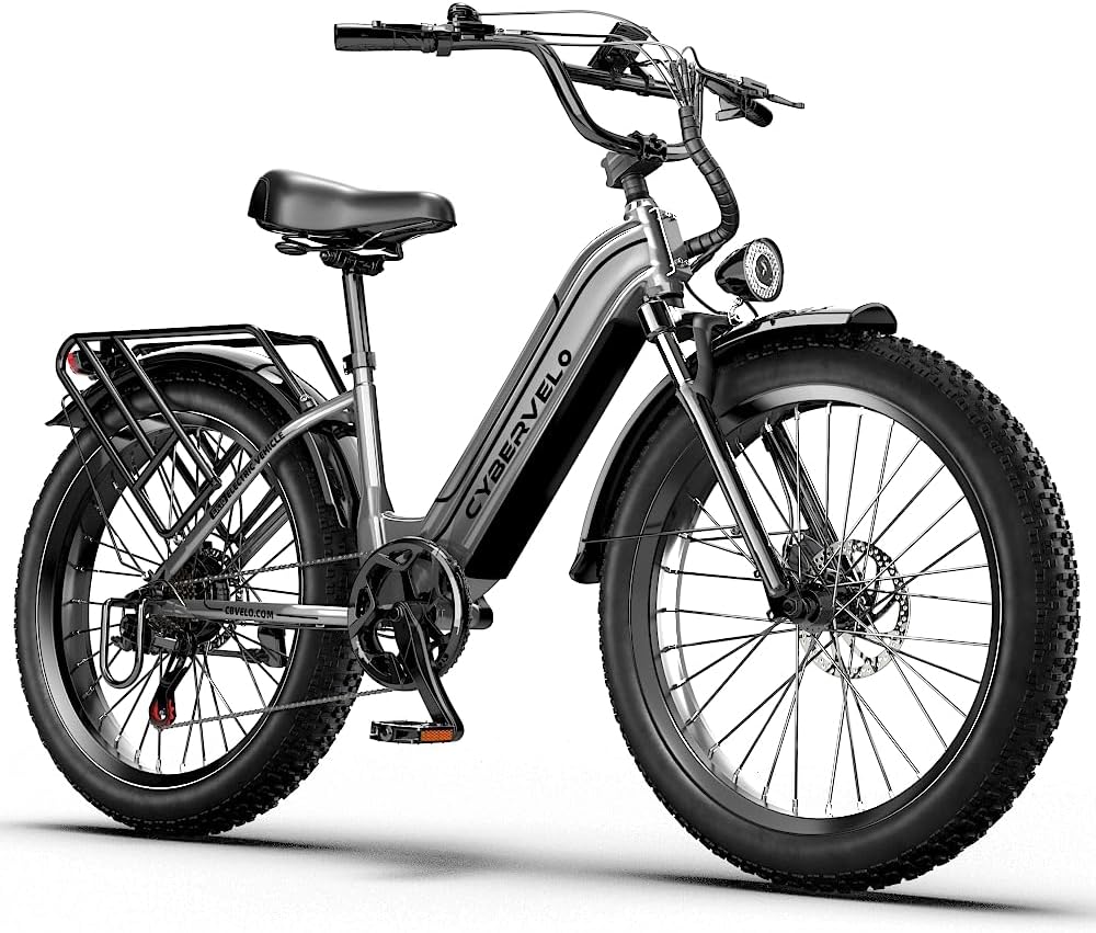 Cybervelo 750W Peak Electric Bike for Adults,up 80 Miles Removable Battery Ebike, 26' Electric E Bike with 7-Speed,Adult Electric Bicycles for Commute Beach Snow Womens/Man All Terrain