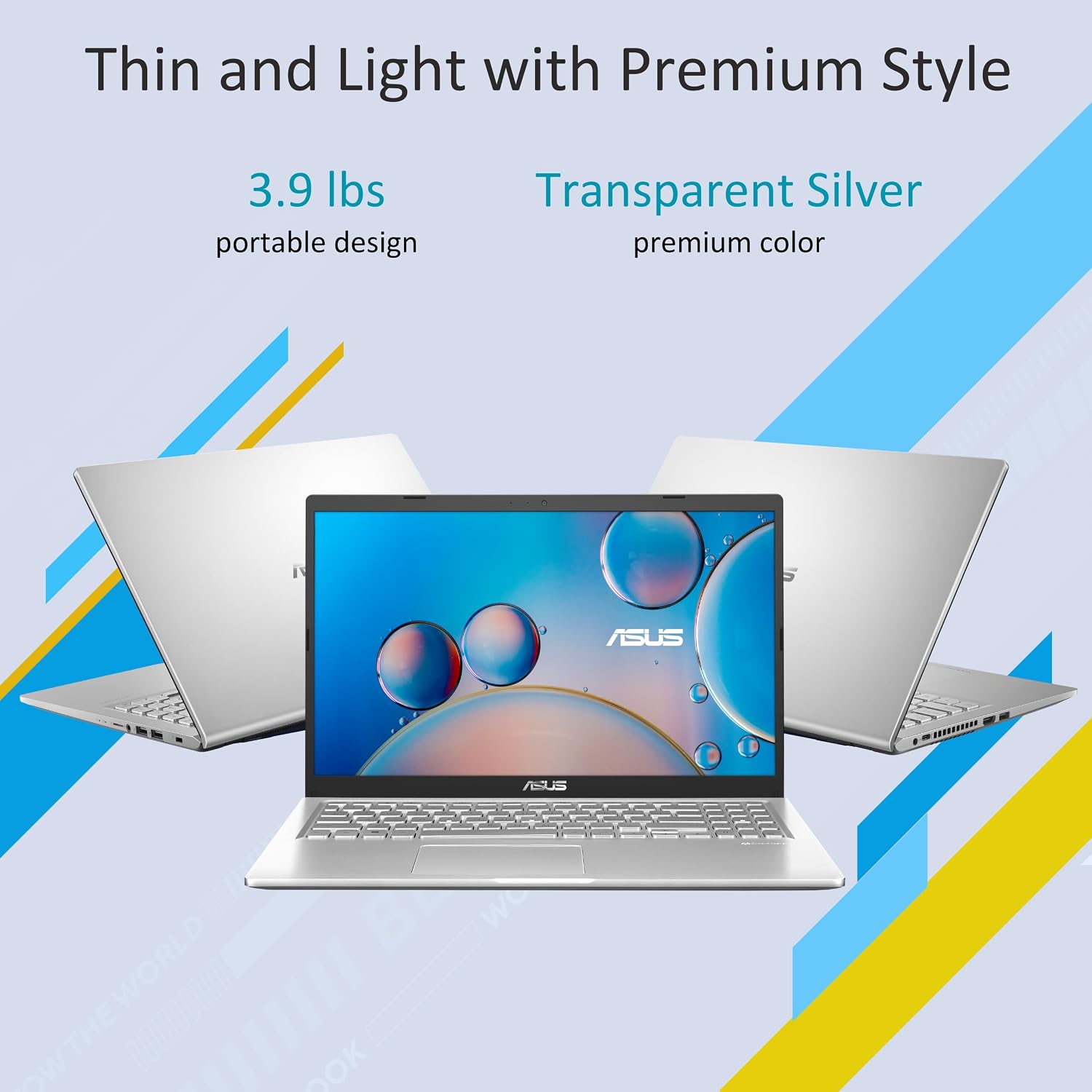 ASUS Vivobook 15.6' FHD Laptop, AMD Ryzen 3 3250U, 8GB RAM, 128GB SSD, Windows 11 Home, Transparent Silver, M515DA-WS33