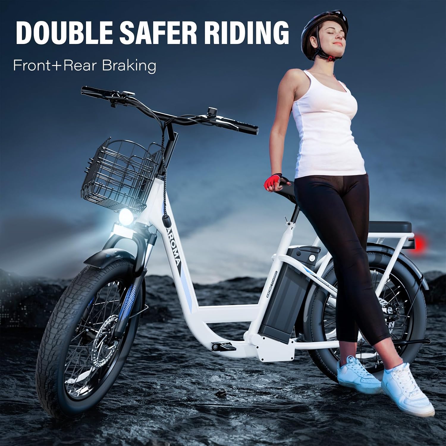 Caroma Peak 500W/800W/1200W Electric Scooter with Seat, 20' Fat Tire Electric Bike with 48V Removable Battery, Up to 30Miles & 20MPH, Adult Scooter for Commuting with Basket&Adjustable Seat