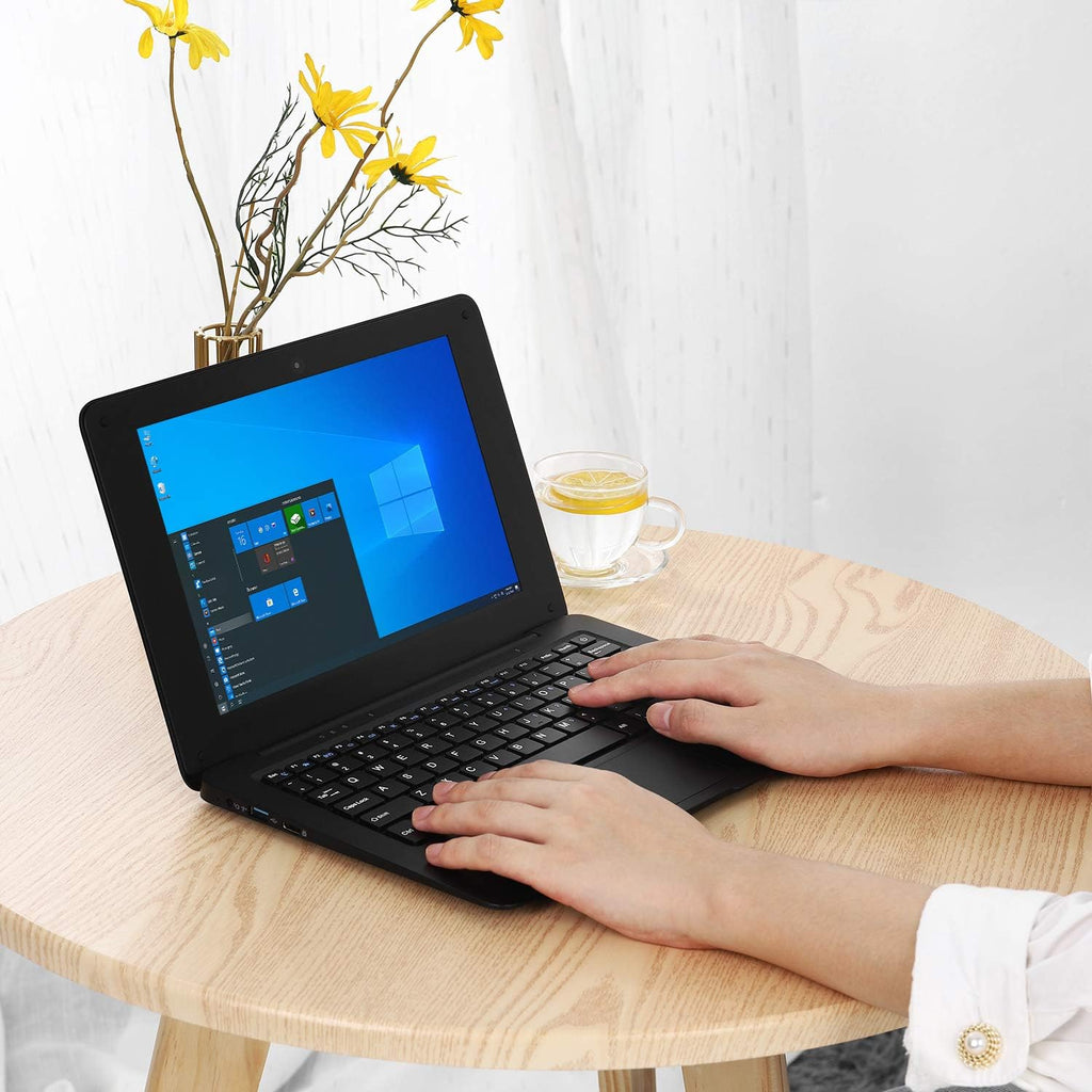 Windows 10 Computer Laptop Mini 10 Inch 32GB Ultra Thin and Light Netbook Quad Core CPU PC HDMI WiFi USB YouTube (Black)