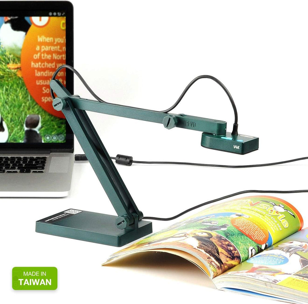 IPEVO V4K Ultra High Definition 8MP USB Document Camera — Mac OS, Windows, Chromebook Compatible for Live Demo, Web Conferencing, Distance Learning, Remote Teaching, Green