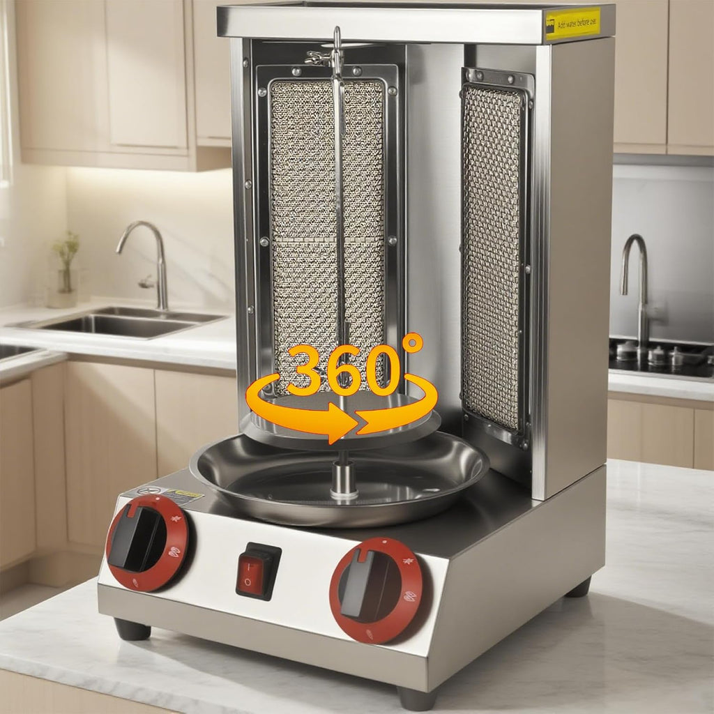 Shawarma Grill Machine Oven Rotisserie Kebab Turkey Machine, Infrared Burner trompo para tacos al pastor，Automatic Rotation,Up to 750°F/400℃,Vertical Skewers, Stainless Steel 110V