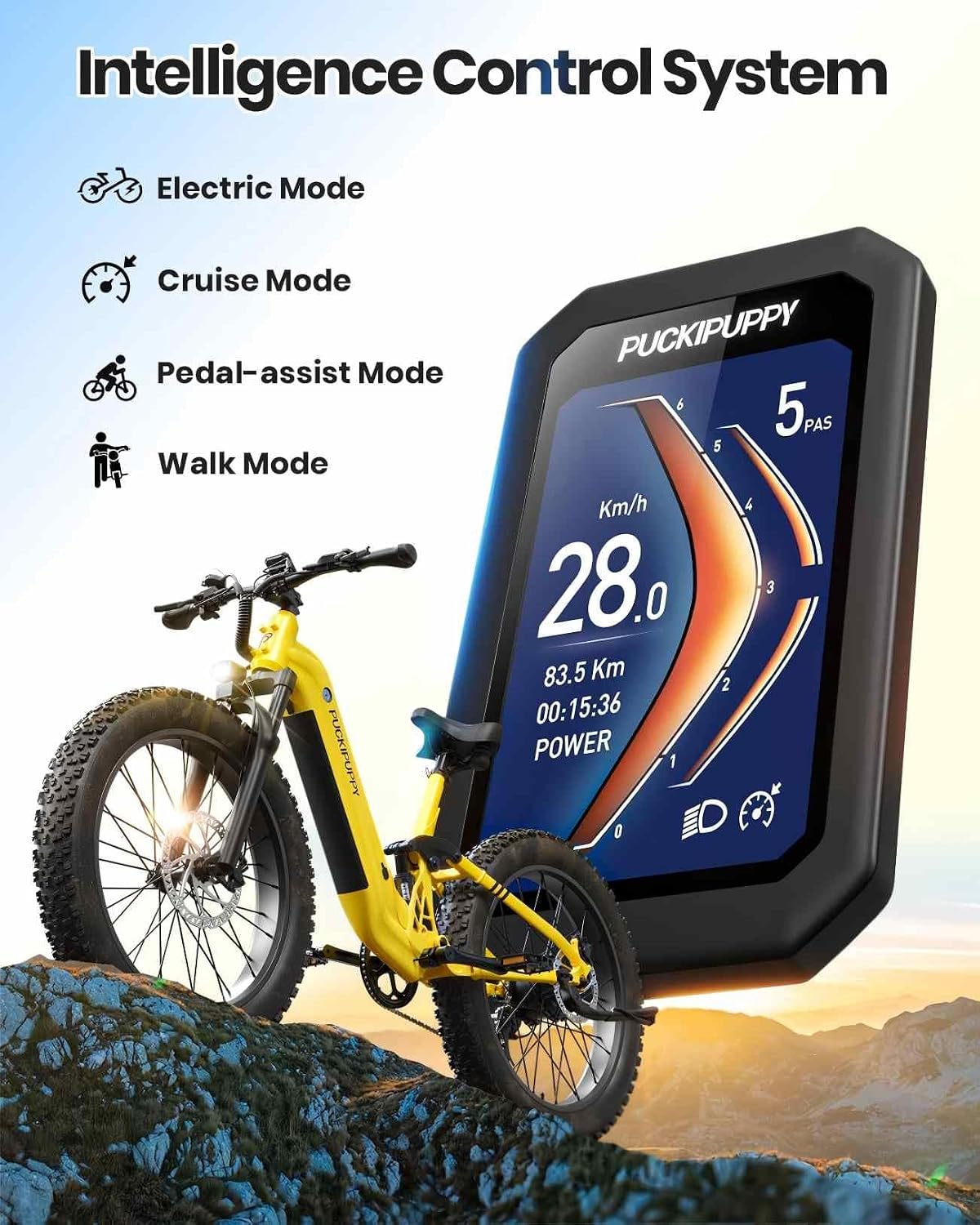 PUCKIPUPPY Electric Bike for Adults 960W+A Luxury Accessory Pack, 48V 20AH Battery Adult Electric Bicycles, 26' Fat Tire Full Suspension Step-Thru Ebike, 28MPH Mountain Ebike, 7 Speed, 80Miles Range