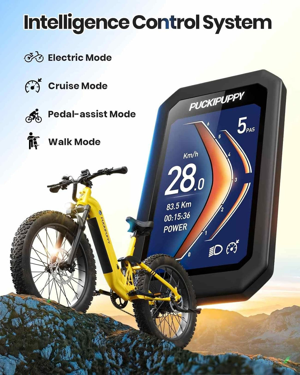 PUCKIPUPPY Electric Bike for Adults 960W, 48V 20AH Battery Adult Ebike, Full Suspension 26' Fat Tire E Bike, 28MPH 80Miles Range Mountain Electric Bicycle, 7 Speed, Hydraulic Disc Brakes