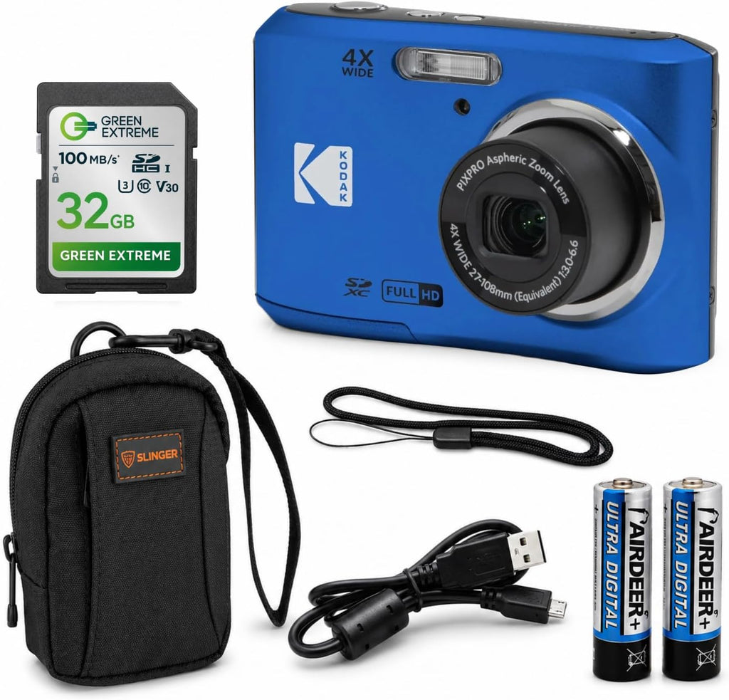KODAK PIXPRO FZ45-BK 16MP Digital Camera 4X Optical Zoom 27mm Wide Angle 1080P Full HD Video 2.7' LCD Vlogging Camera, Blue