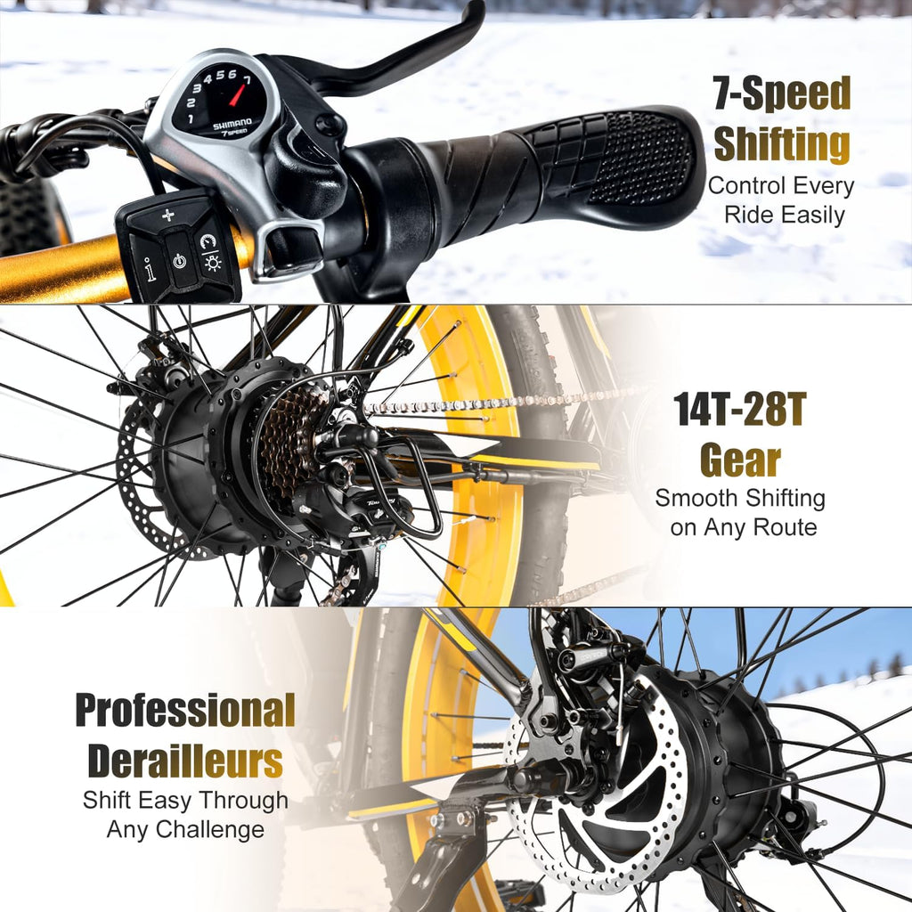 Electric Bike for Adults,1500W Peak Motor E Bikes, 26' Fat Tire Electric Bicycle, 28+ MPH 60 Miles Electric Mountain Bike, Removable Battery, Dual Brake, 7 Speed