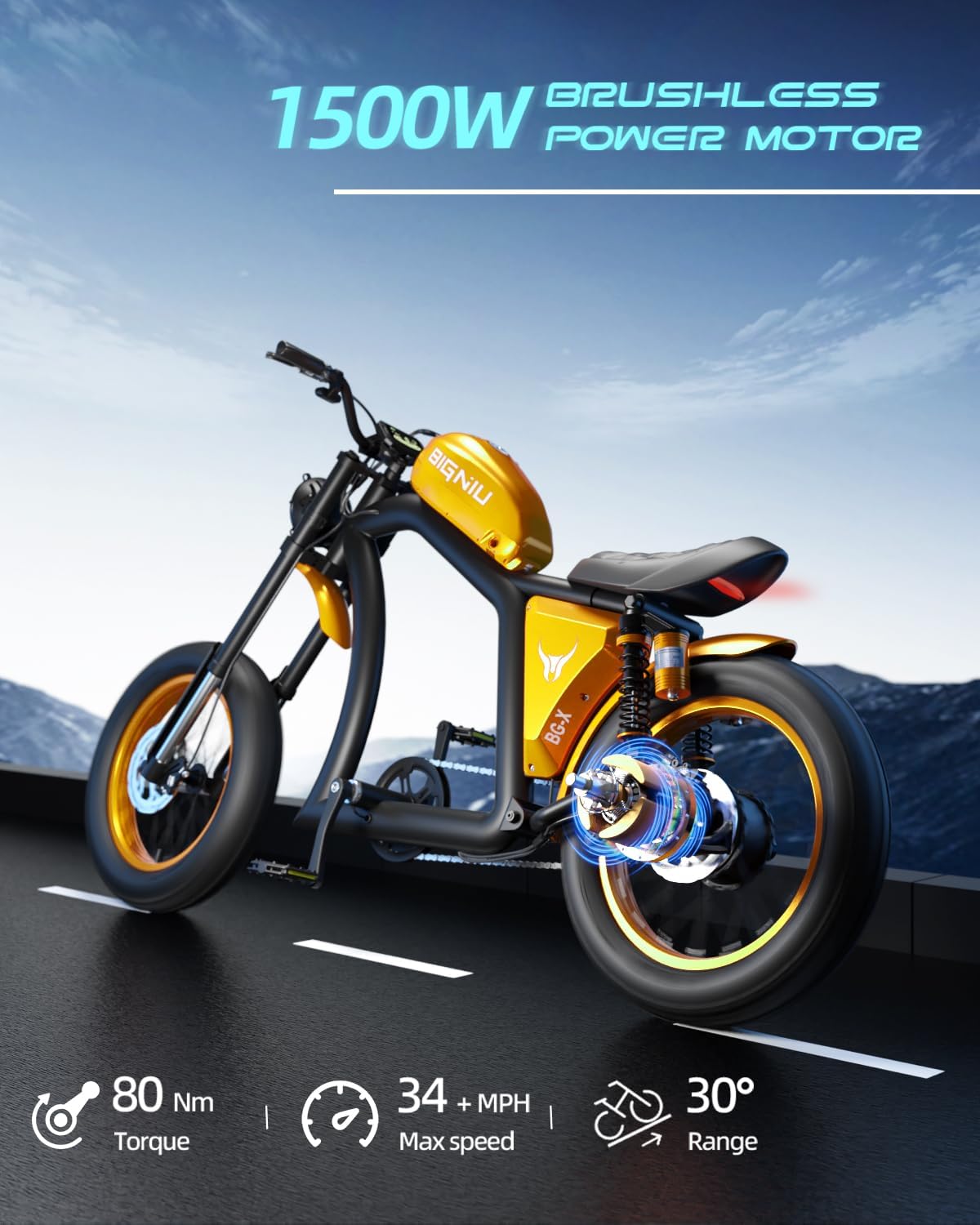 BIGNIU BG-X Electric Bike for Adults,1500W Brushless Motor 48V/31.5Ah Up to 40 Miles E-Bike Front/Rear Turn Signal Dual Suspension Ebikes