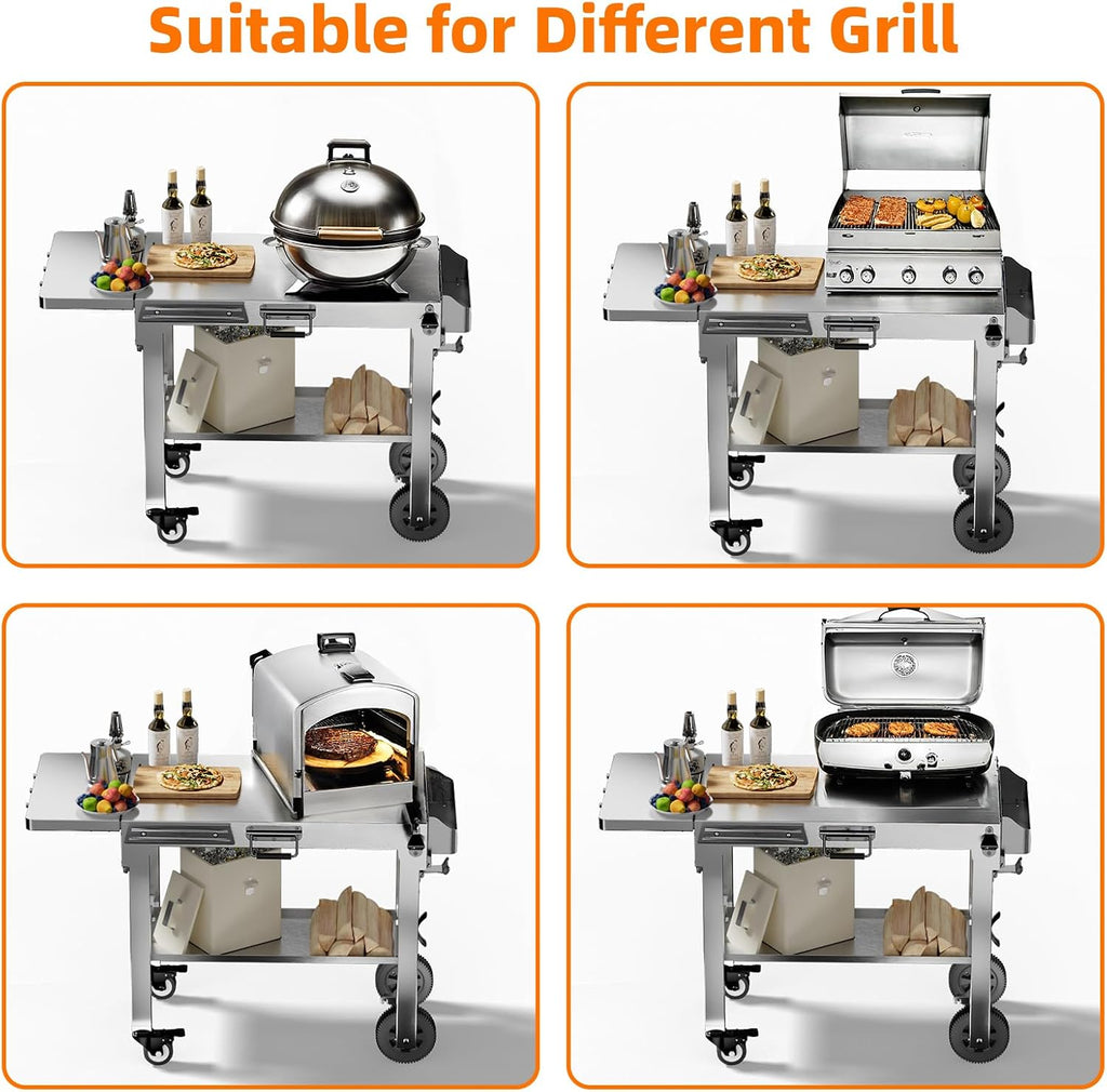 Electactic Food Grade 304 Stainless Steel BBQ Grill Carts fits 22'' Tabletop Griddle, Outdoor grill Table with 4 Foldable Legs, Portable Grill Stand for RV, Camping, Tailgating