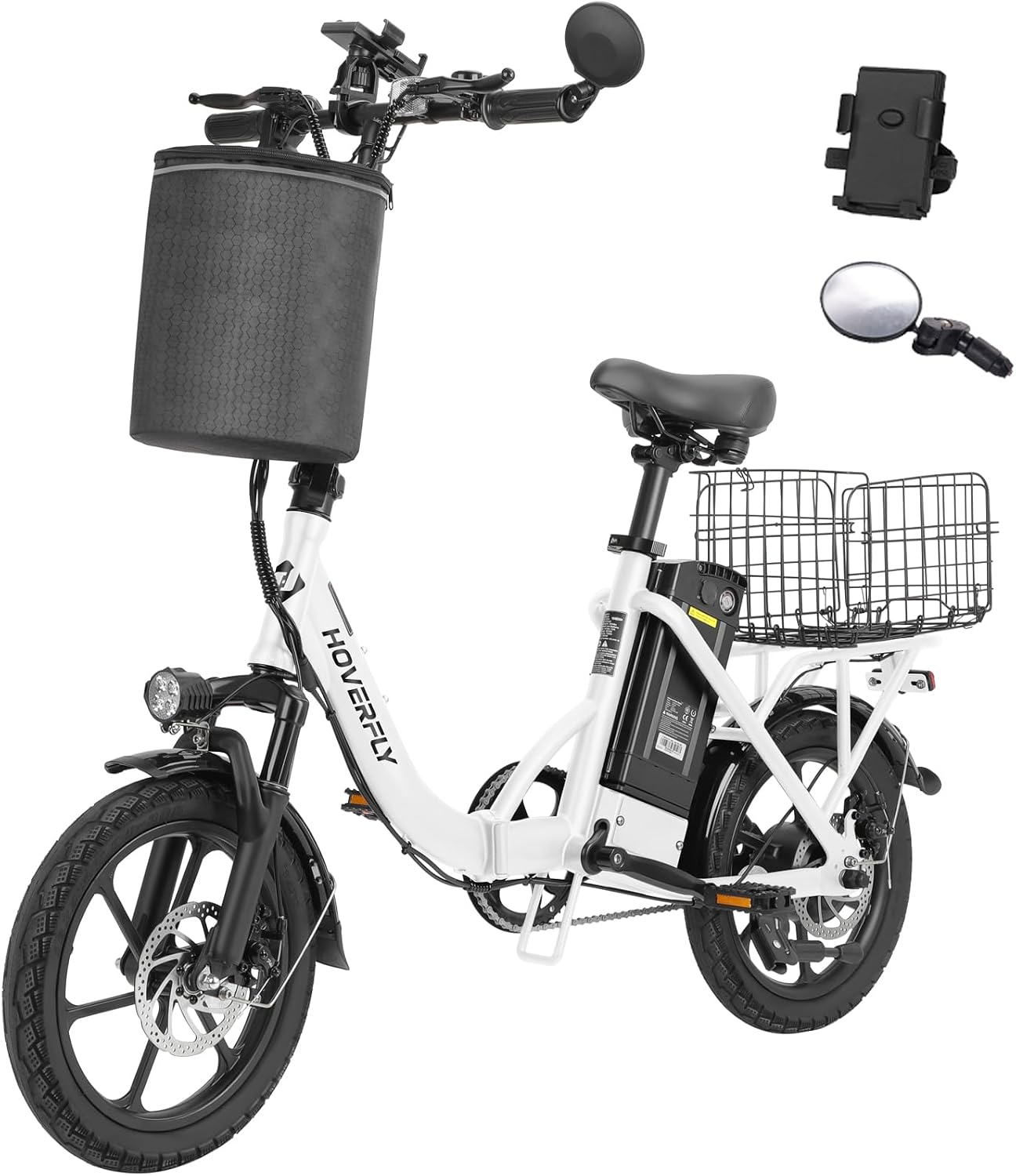 HOVERFLY H3 16' Electric Bike, Max 28Miles Range(Pedal-Assist) Folding E-Bike with Removable Battery, Front Suspension and Commuter Electric Bicycle Adults