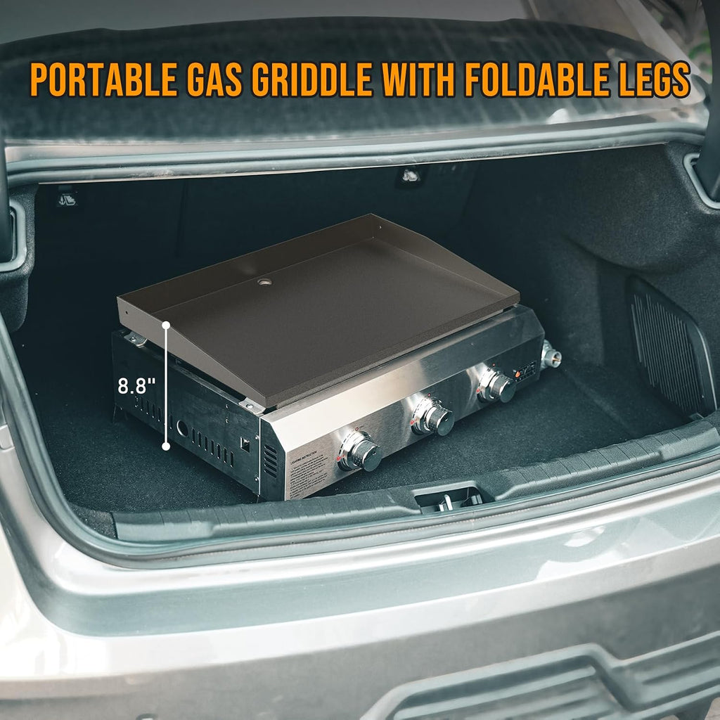 ONLYFIRE GRILLS Tabletop Gas Griddle 3-Burner, Portable Propane Gas Flat Top Griddle 315 SQ.IN Cooking Area, Outdoor Barbecue Stove for Patio BBQ Camping Tailgating RV, Stainless Steel, Classic GS311
