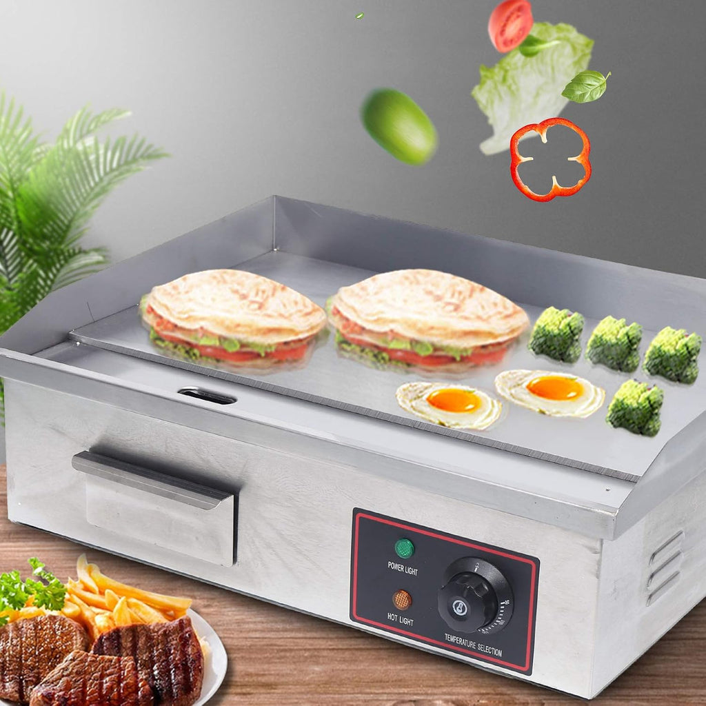 22'Commercial Electric Griddle Electric Countertop Griddle 1600W Restaurant Grill BBQ Flat Top Stainless Steel Long Griddle Electric Nonstick Adjustable Thermostatic Control for Kitchen 110V