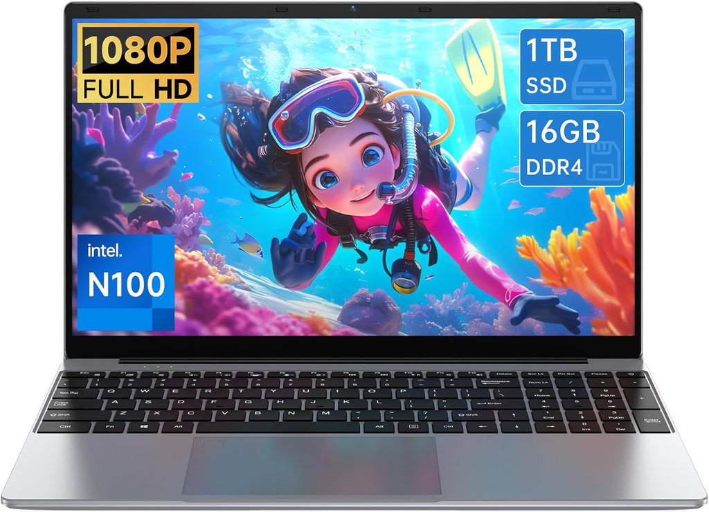 2026 Latest Laptop,16GB RAM 1TB SSD,15.6 inch 2K FHD IPS Screen,12th Quad Core N100(3.4GHz) CPU, 2.4G/5G WiFi/BT5.0, HD Webcam,Full-Featured Type-C,Large Capacity Battery,USB 3.2,Light&Thin Laptop