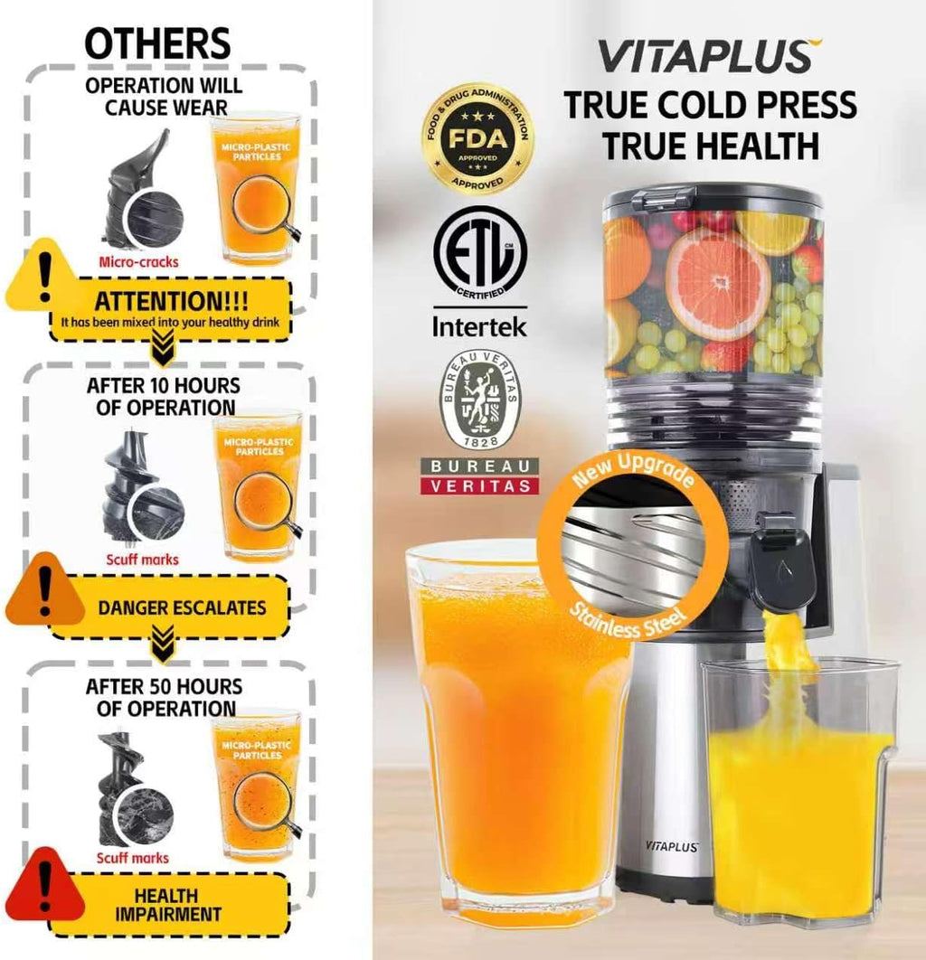 Cold Press Juicer, Upgraded AC Motor Masticating Juicer, Food-Grade Stainless Steel Auger, BPA-FREE Slow Juicing Extractor Machine with Easy Clean 5.8' Feeding Chute for Whole Vegs and Fruits