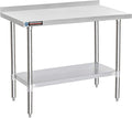 DuraSteel NSF Commercial Kitchen Table - 24 x 48 Inch Cooking Prep Stainless Steel Kitchen Island Workstation w/ Adjustable Under Shelf - Heavy Metal Backsplash Workbench For Restaurant, Home, Garage
