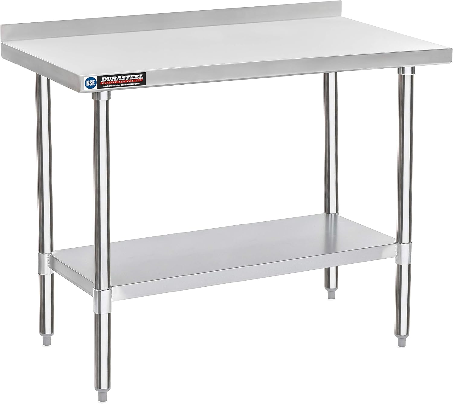 DuraSteel NSF Commercial Kitchen Table - 24 x 48 Inch Cooking Prep Stainless Steel Kitchen Island Workstation w/ Adjustable Under Shelf - Heavy Metal Backsplash Workbench For Restaurant, Home, Garage
