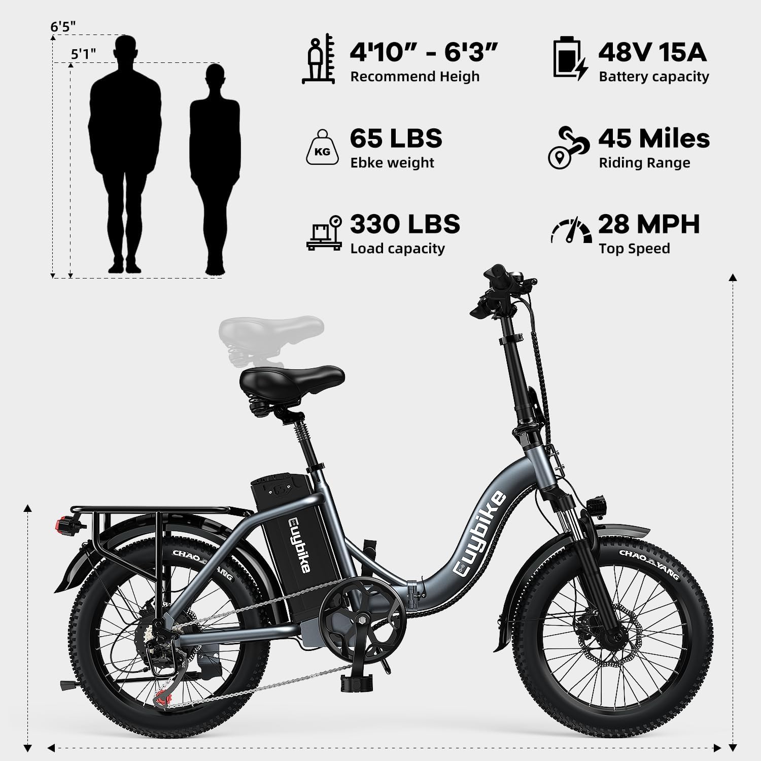 bluebiko 1000W Folding Electric Bike, 48V 20AH Removable Battery E Bike, 70 Miles Max Range, 20' Fat Tire Adults Electric Bike,7-Speed Ebike for City Commuting,Off-Roading,Mountain