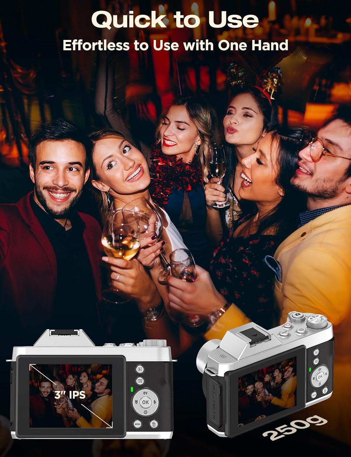 4K Retro Vintage Digital Camera: 64MP Retro 3' IPS Screen Camera with 6X Optical Zoom, WiFi Transfer Autofocus Rechargeable for Travel Vlogging and Gifts