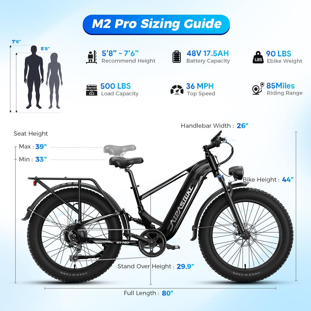 Aipas M1 Pro & M2 Pro Electric Bike Combo, 1800W Peak Motor Fat Tire EBikes for Adults, 36MPH Electric mountain Bike with 48V 17.5Ah Battery, 4.0' All-Terrain Tires, 7 Speed, 85 Miles Long Range