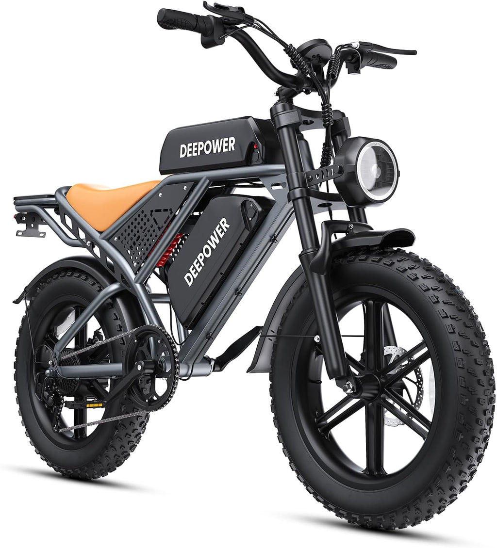 DEEPOWER Electric Bike for Adults,2000W Peak Motor&28MPH Electric Dirt Bike，48V 20AH/35AH/60AH Battery, 70-160 Max Miles,Dual Suspension Ebikes for Adults, 20' Fat Tire E Bike