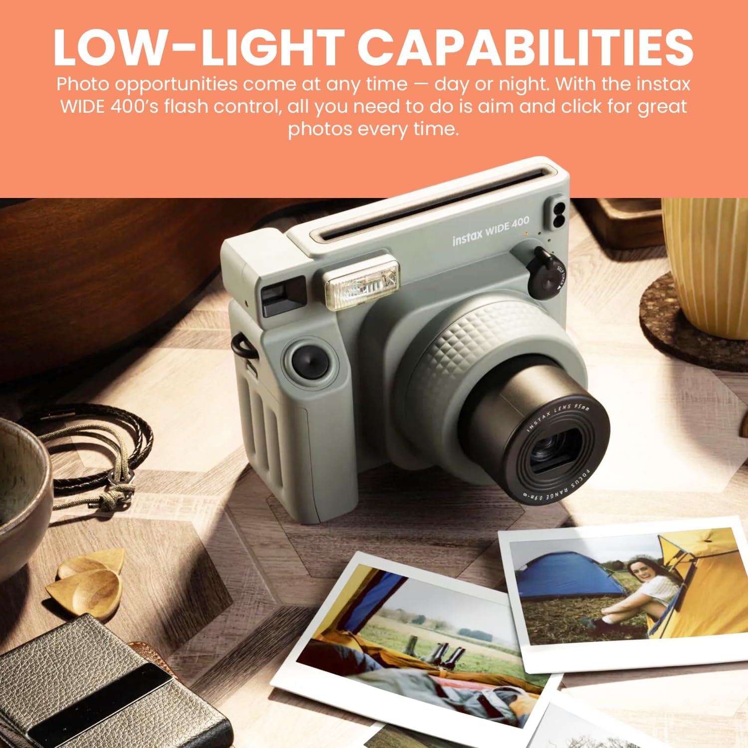 FujiFilm Instax Wide 400 Instant Camera Bundle - Includes Twin Pack Wide Frame Film, BluebirdSales Protective Carrying Case, Cleaning Cloth, and 4 AA Batteries - Portable - Perfect for Travel & Events