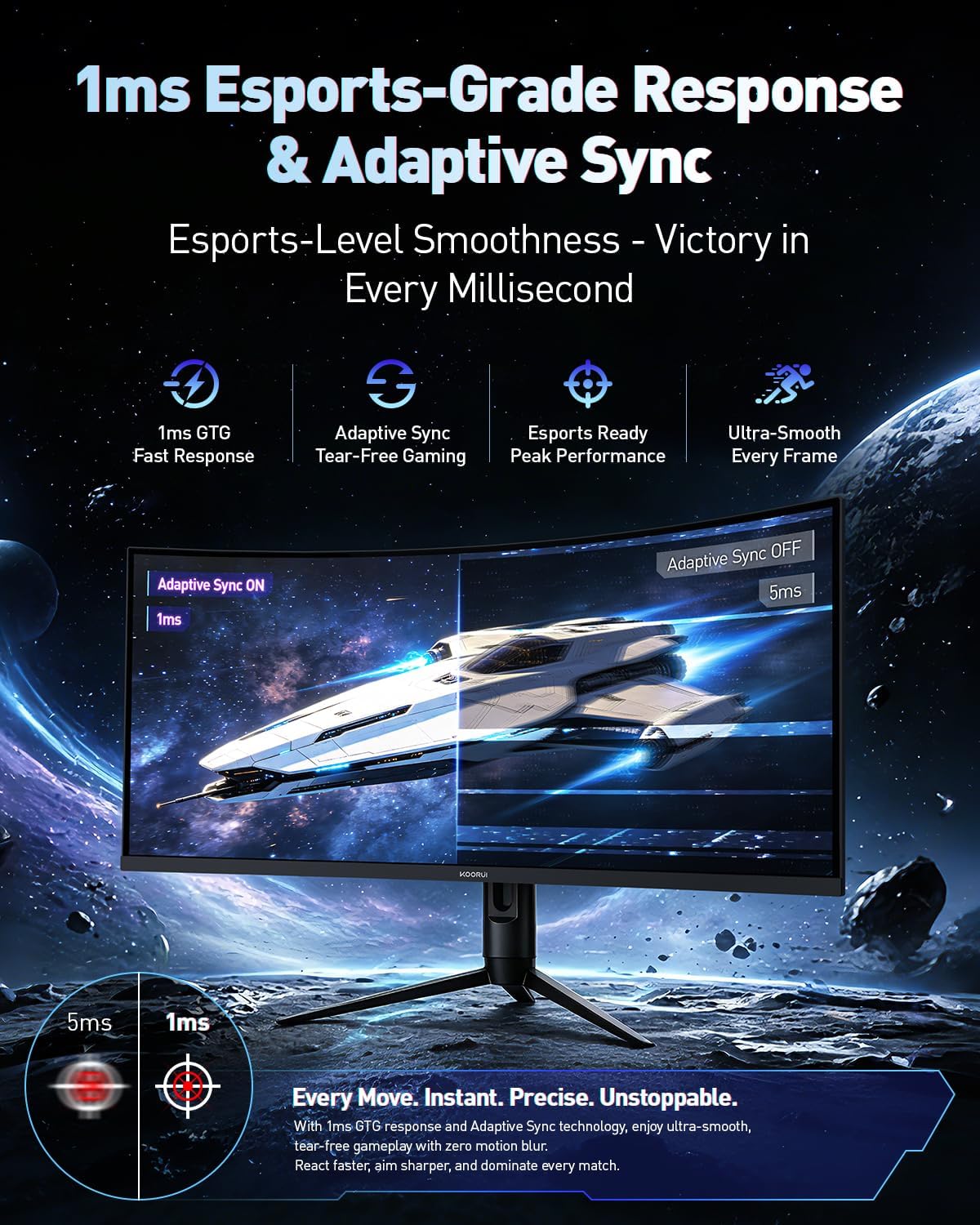 KOORUI 34' Ultrawide Curved Gaming Monitor, 240Hz, WQHD 3440×1440, 1500R Immersive Display, Adaptive Sync, 1ms, DIC-P3 98%, HDR400, HDMI 2.1/DP 1.4, VESA, for PC Gaming, Work & Play