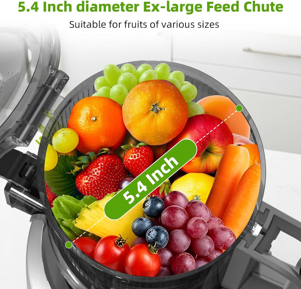 Crzoe 300W Cold Press Juicer with a 5.4 Wide Feed Chute for Whole Fruits and Vegetables,Vintage knob,Slow Masticating juicer, Easy to Clean and High juice Yield,Cylindrical body,Stainless Steel