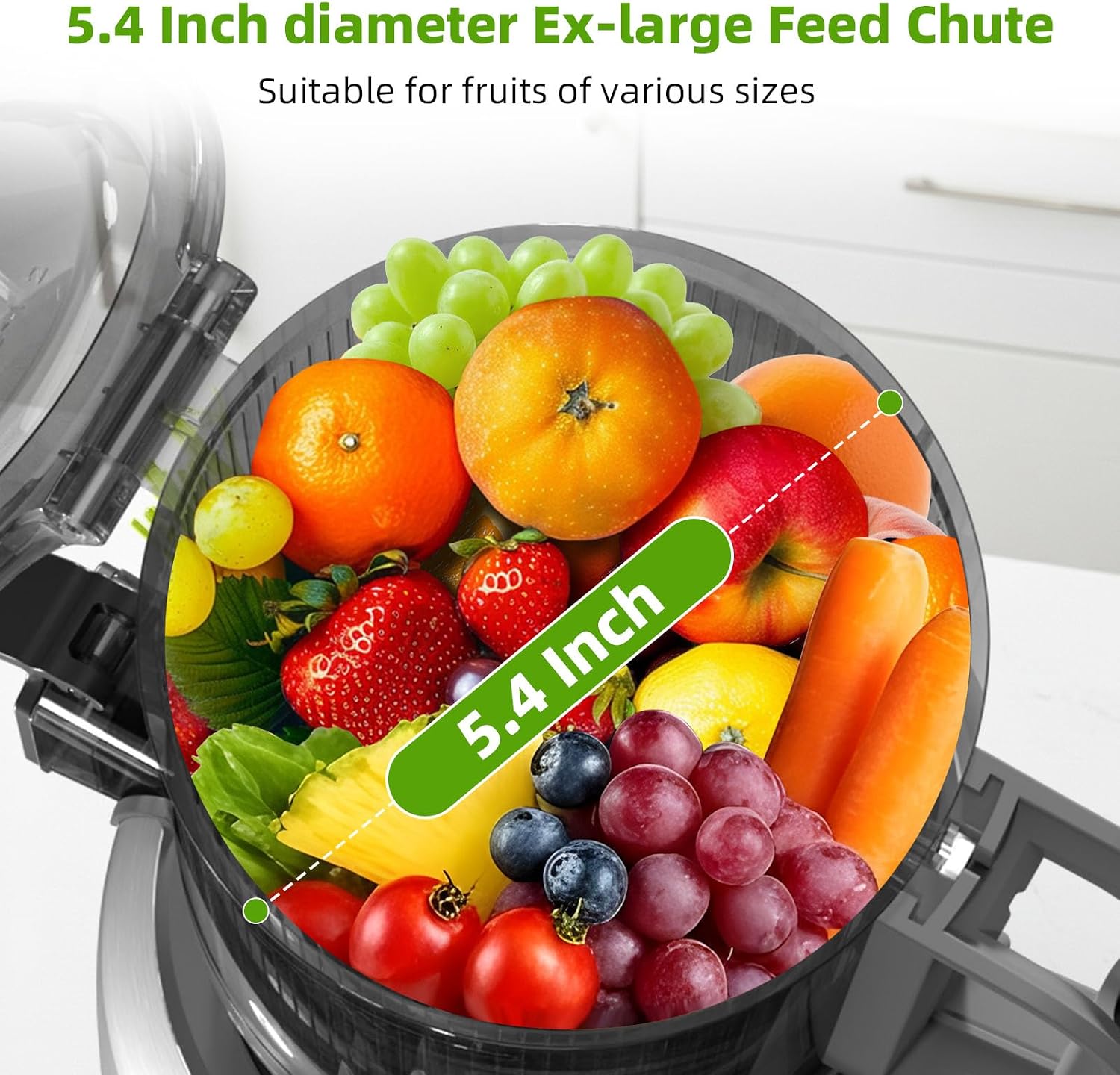 Crzoe 300W Cold Press Juicer with a 5.4 Wide Feed Chute for Whole Fruits and Vegetables,Vintage knob,Slow Masticating juicer, Easy to Clean and High juice Yield,Cylindrical body,Stainless Steel