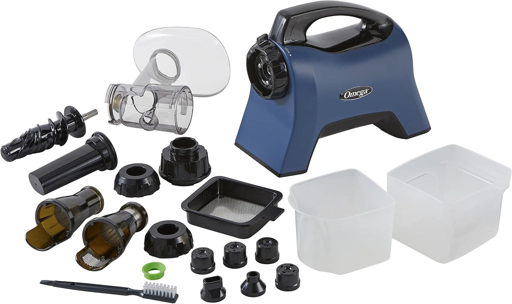 Omega Celery Juicer and Nutrition System Masticating Juicer, Cold Press Juicer Machine For Celery with Adjustable Dial, 200-Watt, Blue