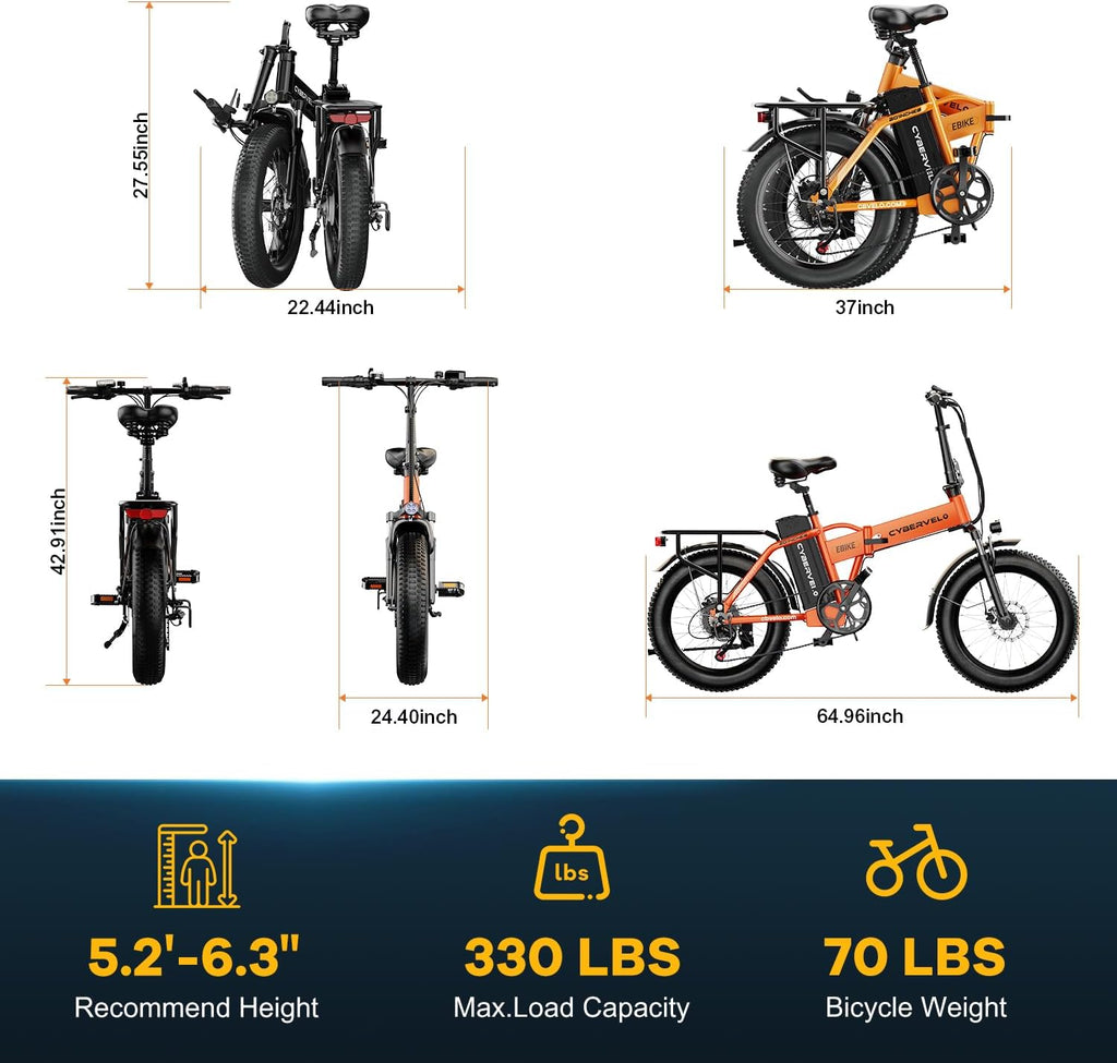 DriftGod Folding Electric Bike, 48V 20.8AH Large Removable Battery E Bike - 20'x3' Fat Tire - 80 Miles Max Range Ebike for Adults,Electric Bicycles for Commuter