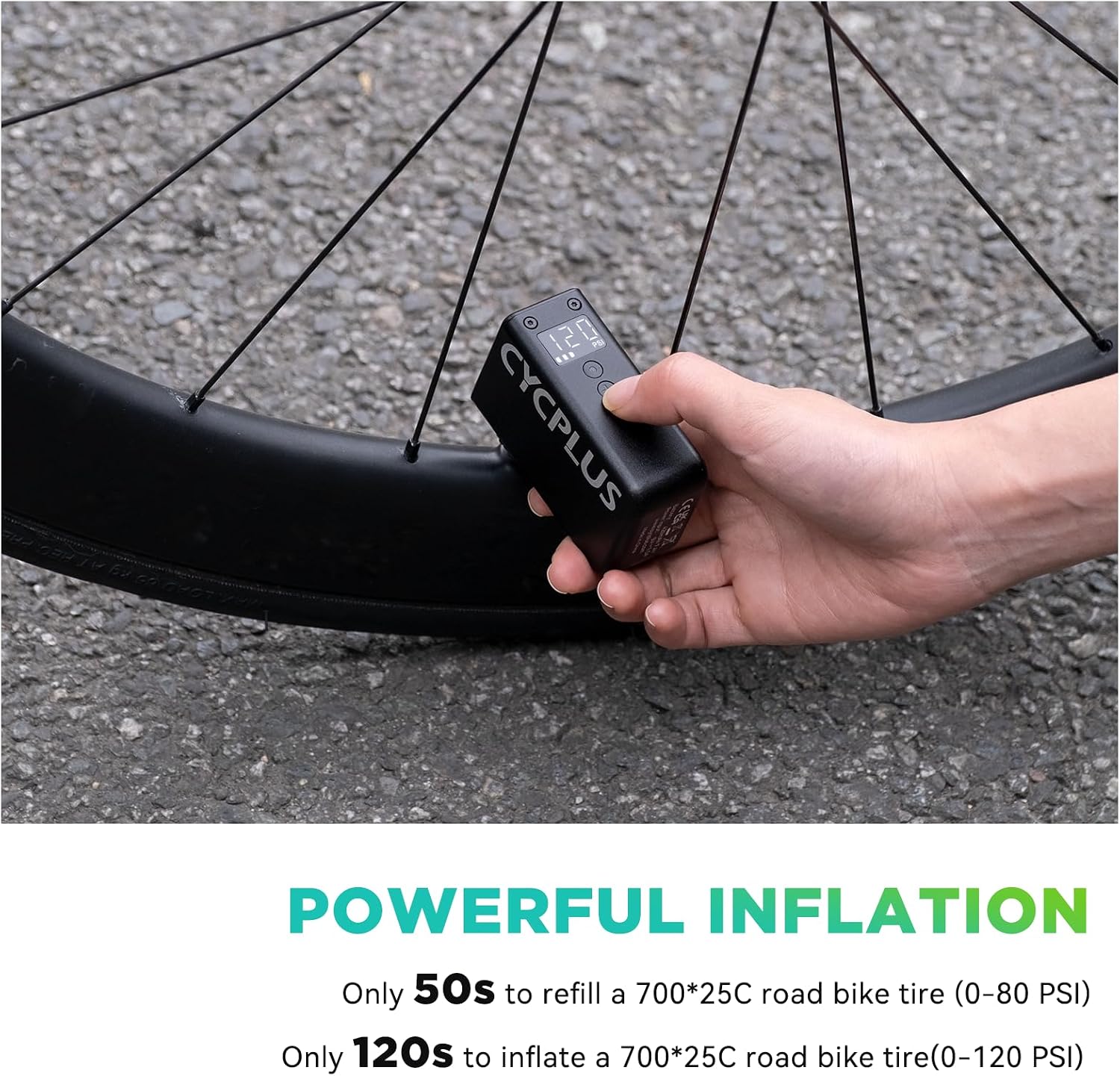 CYCPLUS AS2 PRO Tiny Bicycle Pump with Gauge, Max 120 PSI Electric Mini Pump, Auto Stop, with Presta and Schrader Valve for E-Bike, MTB, and Road Bike (2025 Updated Version)